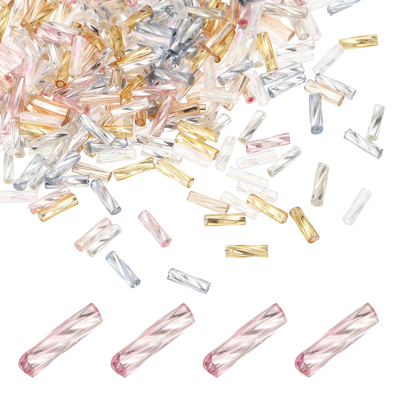 sourcing map 1500Pcs Glass Bugle Seed Beads, 6x2mm Mini Long Tube Seed Beads Tube Loose Glass Seed Spacer Bead for DIY Earring Bracelets Necklace Jewelry Making Embroidery, Candy Color