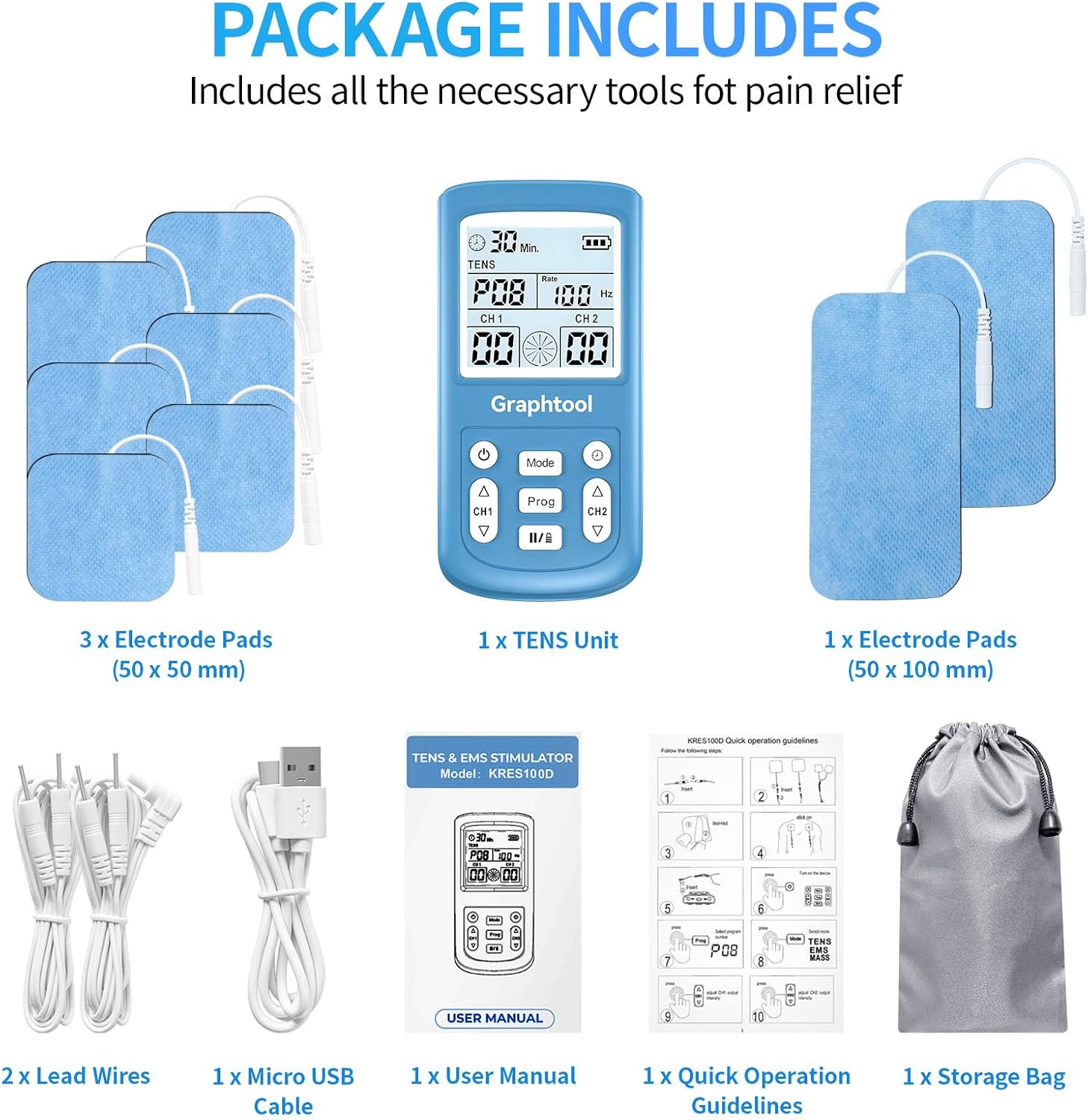 TENS Unit Muscle Stimulator, 3-in-1 28 Modes TENS EMS Massage Machine, Dual Channel with 8 Electrodes and Storage Bag, Portable Pain Relief Machine for Back, Neck, and Muscle Recovery - Image 9