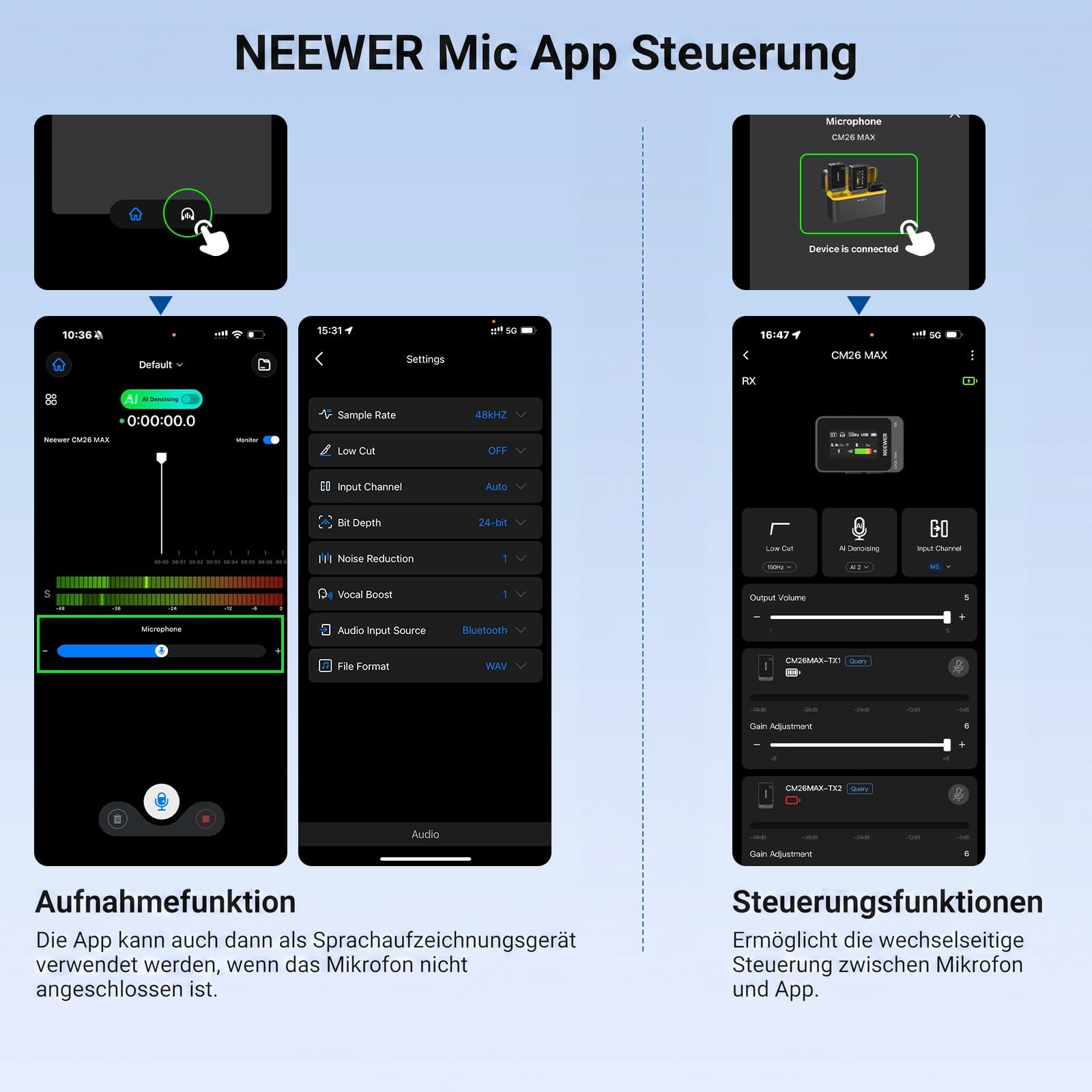 NEEWER CM26 MAX AI kabelloses Lavalier Mikrofon kompatibel mit iPhone 17 16 15 Android Kamera PC, USB C Plug & Play, APP Steuerung, 50 Std. Gesamtakkulaufzeit, 120m Reichweite, Apple MFi Zertifiziert
