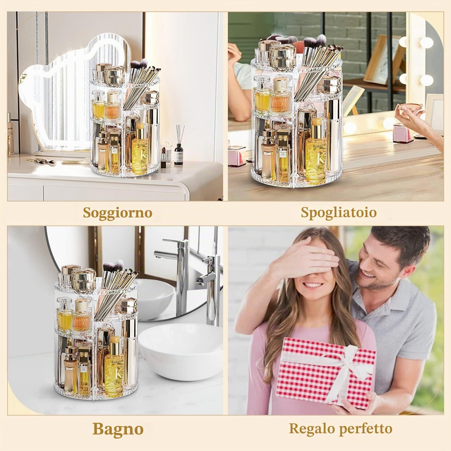 KAHEIGN Organizer per Trucco Rotante a 360°, Supporto per Cosmetici Regolabile in Acrilico 8 Strati di Grande Capacità Portaoggetti per Trucco ProfumoRossetto Costumista Bagno (Chiaro Diamante)