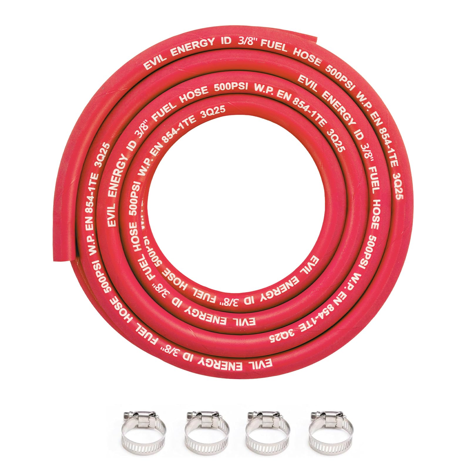 EVIL ENERGY 3/8" High Pressure Fuel Line Hose 15FT 500PSI E85 for Fuel Systems Engines NBR Rubber EN854-1TE Red