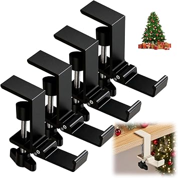 2 in 1 Garland and Stocking Mantel Holders, 2026 Upgraded Stocking Hangers for Mantel, No-Drill Adjustable Heavy Duty Fireplace Stocking Holders for Christmas Decorations Black, 4PCS
