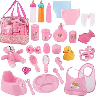 Liberty Imports 28 PCS Baby Doll Accessories Complte Car Set - Doll Feeding Pretend Playset for Kids, Girls with Magic Milk Bottles in a Storage Bag