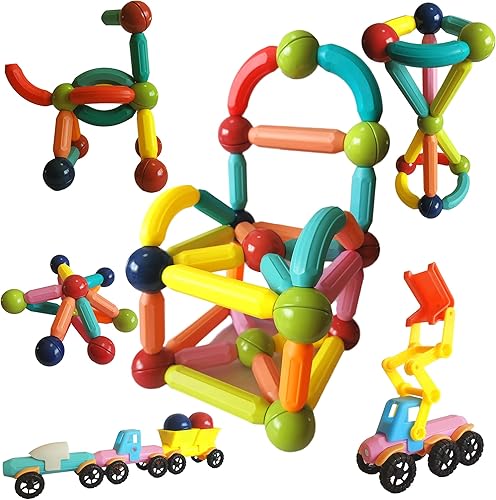 Miniatura 6 de PSDVAYI 112 bloques de construcción magnéticos, juguetes de construcción STEM para niños de más de 3 palos y bolas magnéticas grandes, juego de