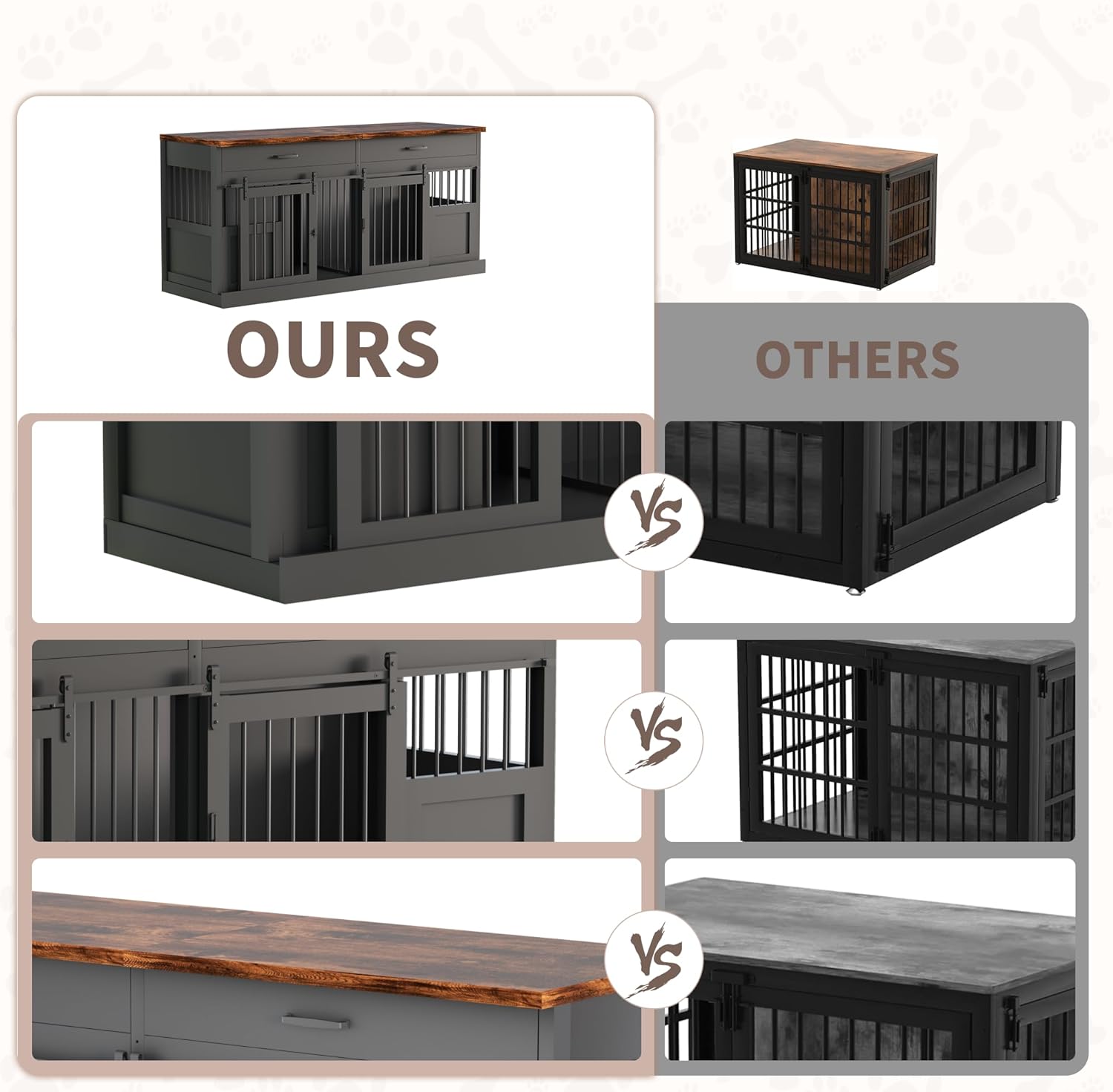 Large Dog Crate Furniture for 2 Dogs 71 inches Decorative Indoor Dog Kennel Furniture with 2 Drawers XXL Heavy Duty Dog Crates Cage Furniture with Removable Divider and Sliding Doors Black