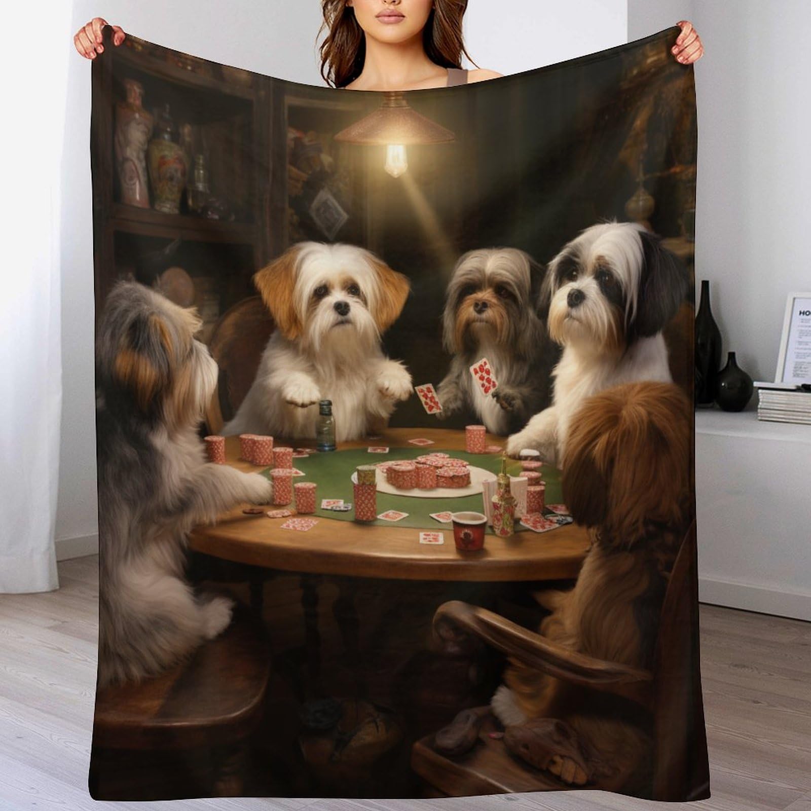 Couverture Légère Polaire Flannel Impression 3D Chien Mignon 180x200 Linge de Lit Couvre-lit