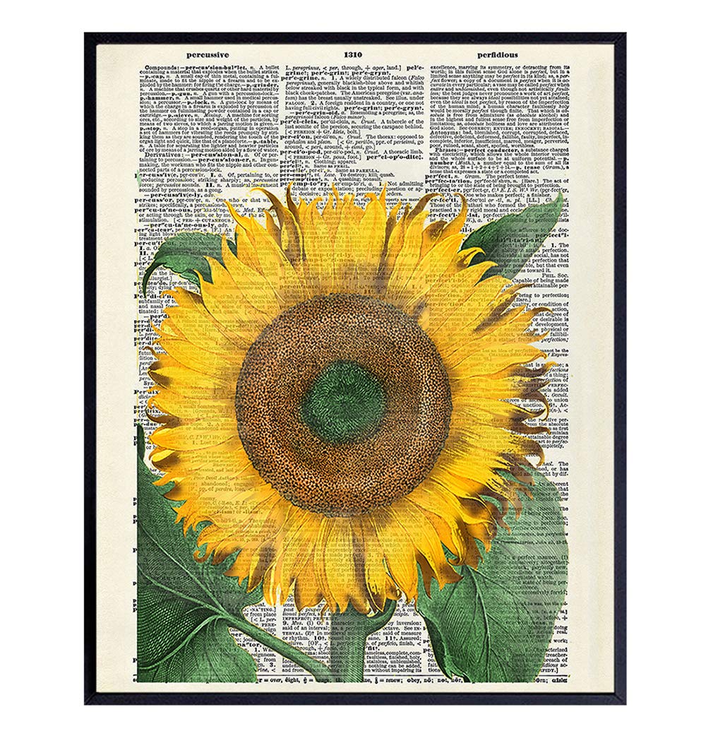 Amazon.com: Sunflower On Photo of Dictionary Page - Unframed Wall Art Print - Great For Home ...