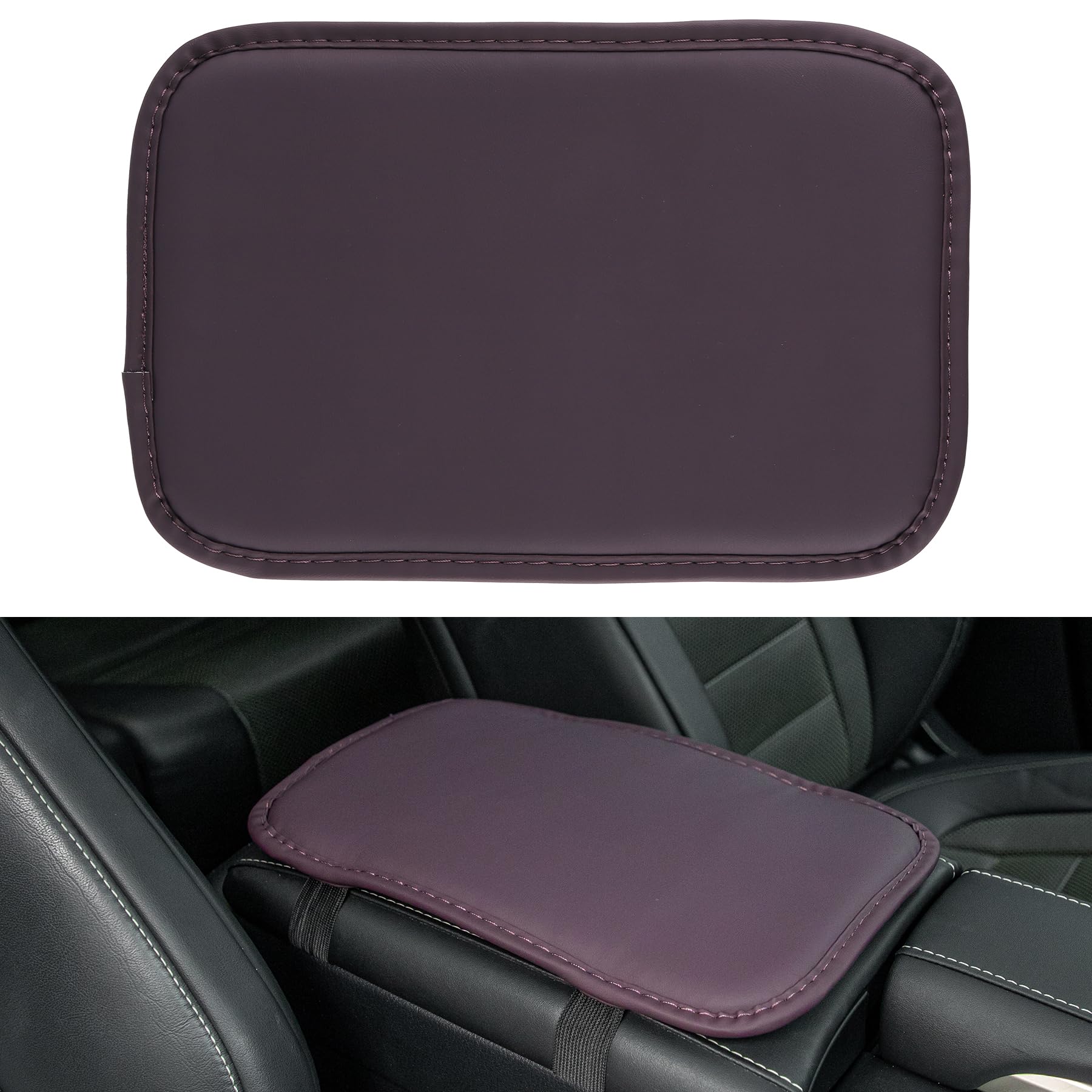 Amiss Auto Center Console Pad, PU Leather Car Armrest Seat Box Cover Protector, Universal Waterproof Non Slip Soft Center Console Armrest Pad for Most Vehicle, SUV, Truck, Car (Purple)