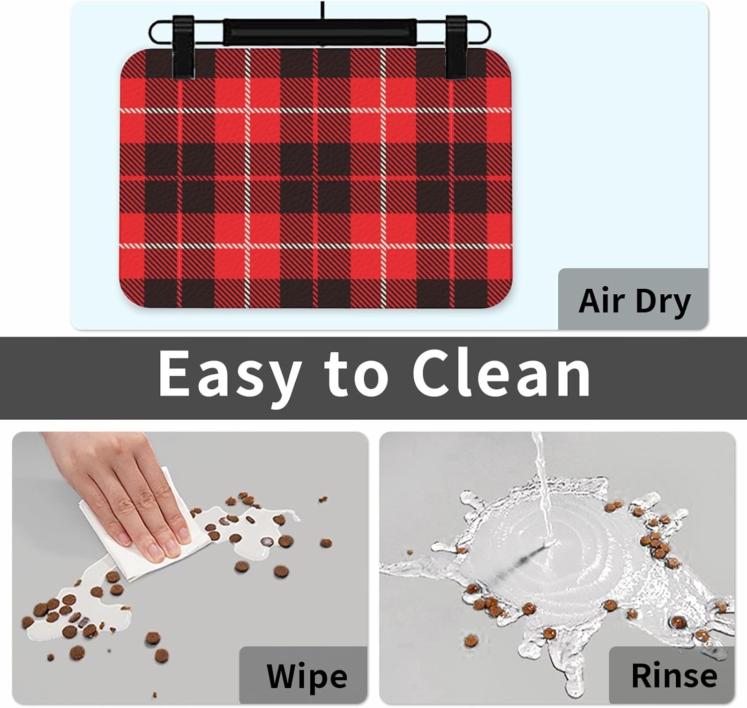 Red and Black Plaid Leather Absorbent Pet Feeding Mat Non-Slip for Dogs Cats 40x60cm
