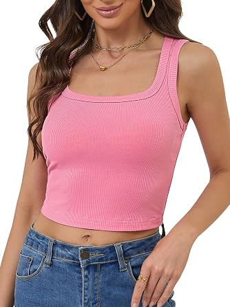 QIANXIZHAN Womens Cute Crop Tank Tops,Square Neck Croped Top Summer 2025 Camisole Sleeveless Clothes