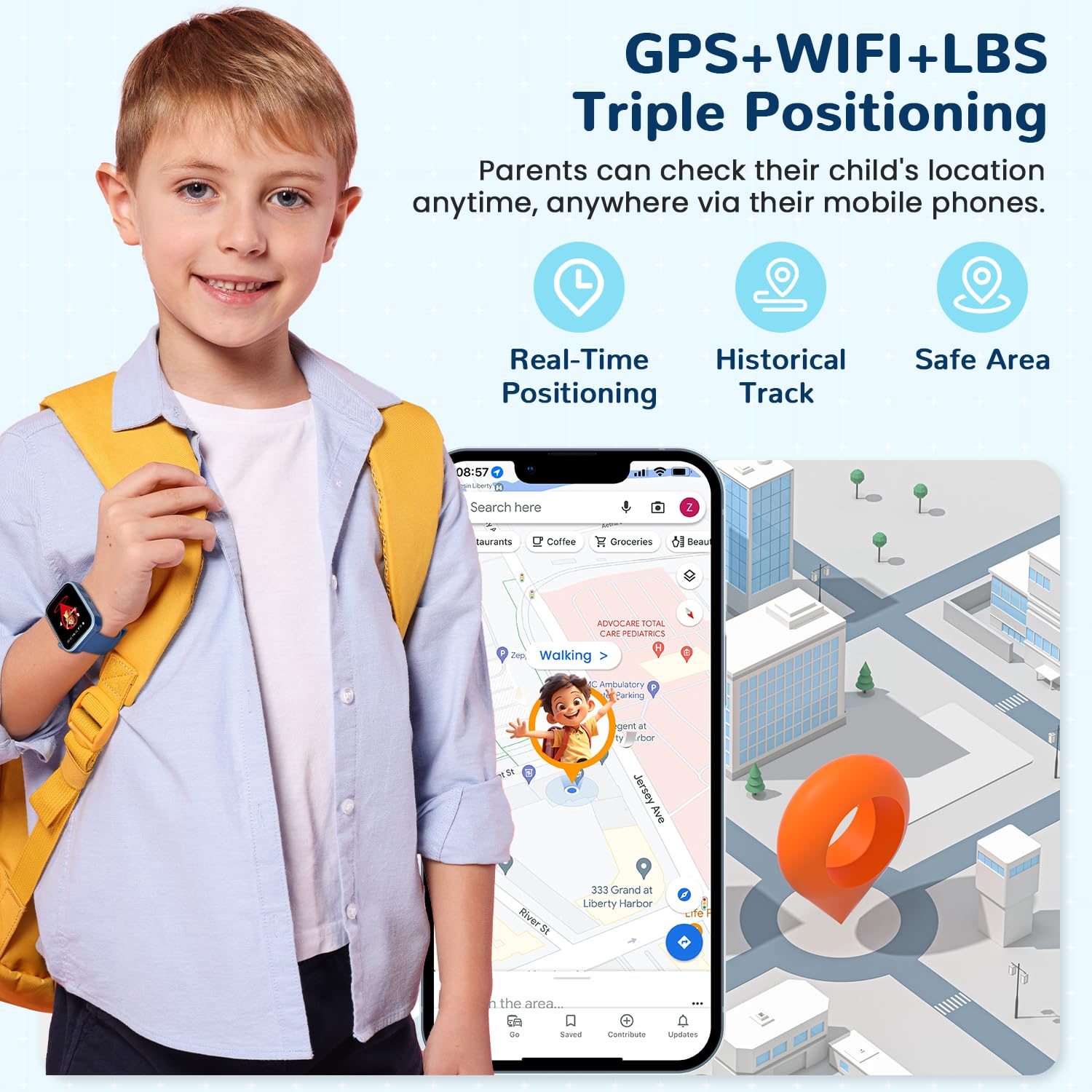2026 Nuevo Reloj Inteligente Niño, Smartwatch Niños con Llamadas y GPS, Videollamadas/Chat de Voz/WhatsApp/WiFi/SMS/SOS/Modo Escuela/Dormir/Despertador, IP68 Reloj Niño y Niñas Azul 4-14 Año
