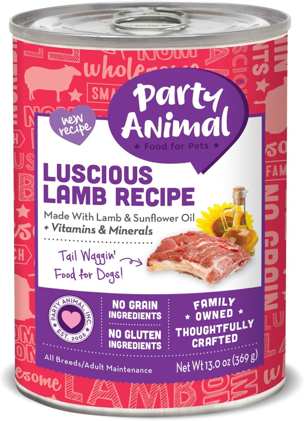 Party Animal Luscious Lamb Recipe Canned Dog Food 13 oz/12 case