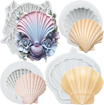 Lingzhi Seashell Fondant Candy Molds Clam Shell Silicone Mold for Cake Decoration Cupcake Topper Chocolate Candy Sugar Craft Gum Paste Polymer Clay Set Of 4