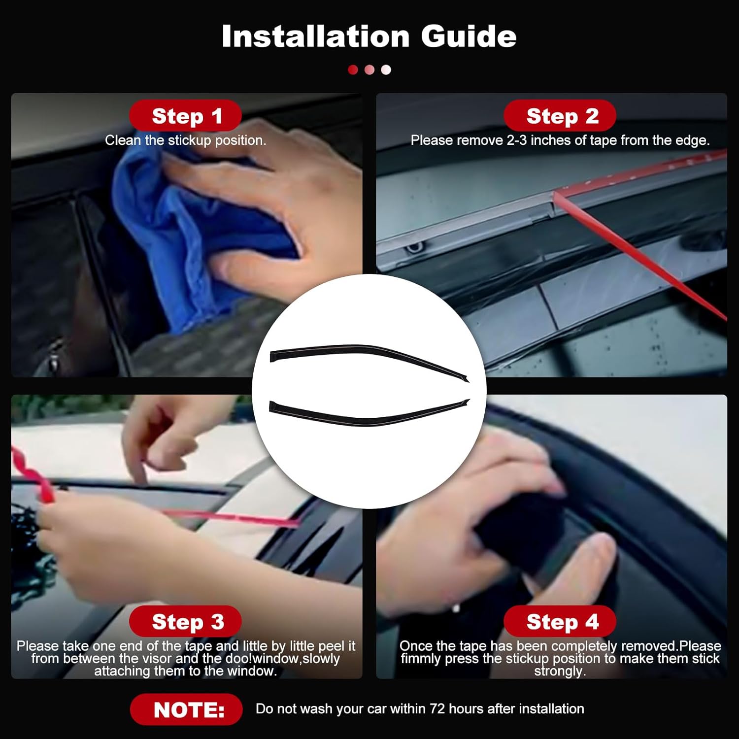 Side Window Deflectors Rain Guards Vent Stick On Window Visors for Honda Civic 1996-2000 Front