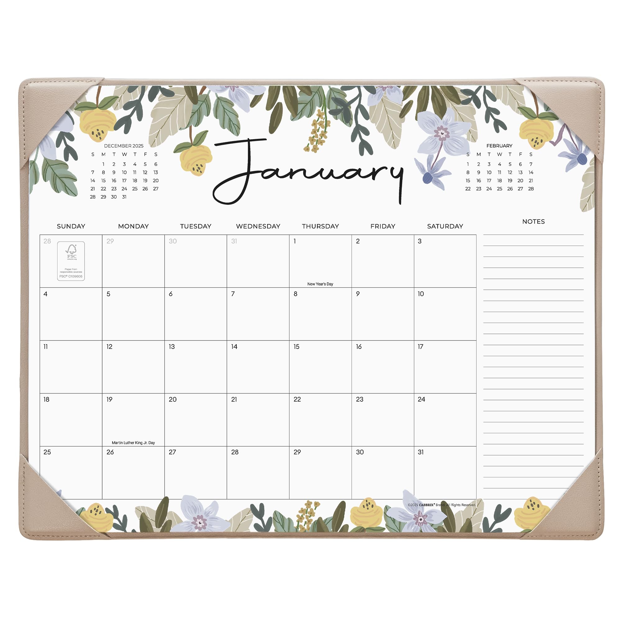 Cabbrix Desk Calendar 2026 with Desktop Mat, Floral Desk Pad Calendar 15 x 12 Inch 18 Months Runs From January 2026 to June 2027, Desk Blotter