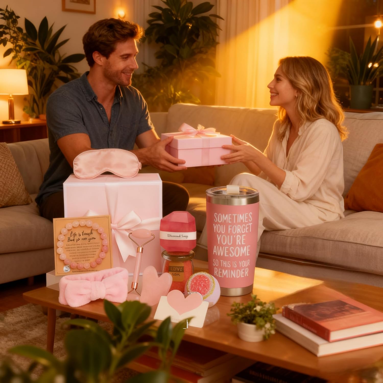 Pink Self Care Gift Set for Women - 12PCS Relaxing Spa & Daily Gift Box for Mom, Wife, Her | 20oz Tumbler, Eye Mask, Face Roller, Gua Sha, Bath Bomb (Perfect for Mother’s Day/Birthday/Valentine’s) - Image 7