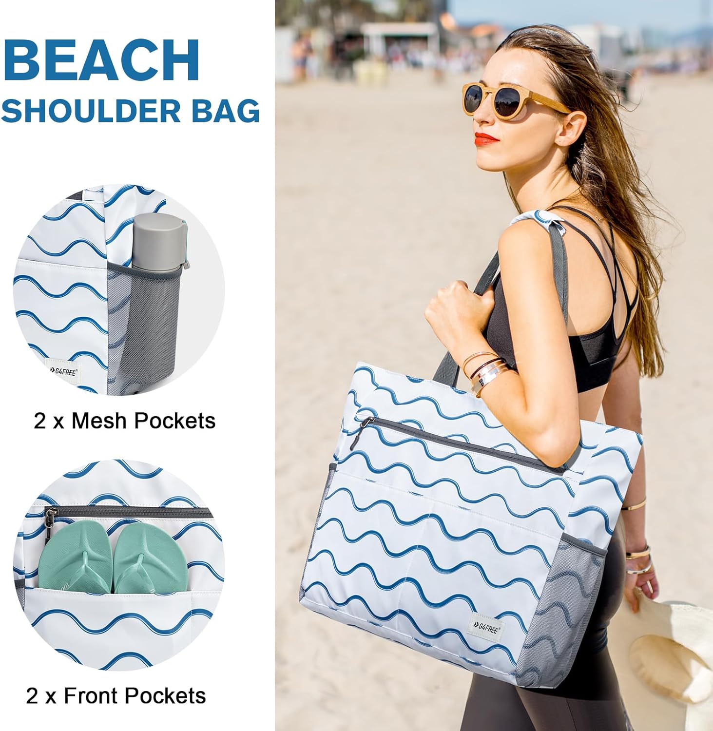 G4Free Beach Bag, Waterproof Sandproof Beach Tote Bag, Large Capacity Foldable for Women - Image 4