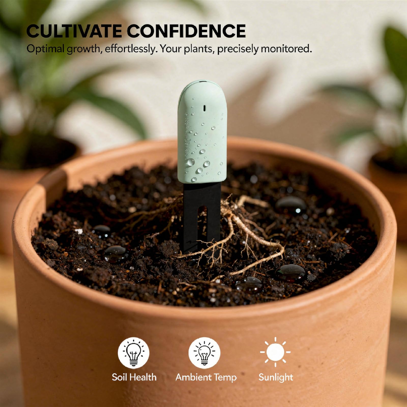 Humidimètre et capteur de lumière, détecteur de plantes vertes 4 en 1, sans fil 4.1 pour la surveillance de la température, des nutriments et de l'humidité, moniteur d'eau des plantes étanche IPX5
