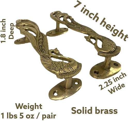 Miniatura 3 de LoveNspire Tiradores de puerta decorativos con diseño de pavo real antiguo de 7 pulgadas, par de 2 pomos de latón para puerta, cajón, estante,