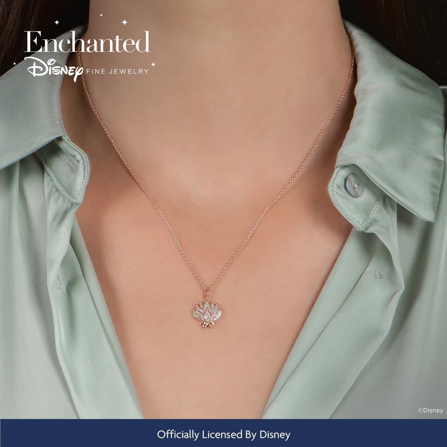 Enchanted Disney Fine Jewelry 14K Rose Gold over Sterling Silver 1/10 CTTW Diamond Jasmine Pendant