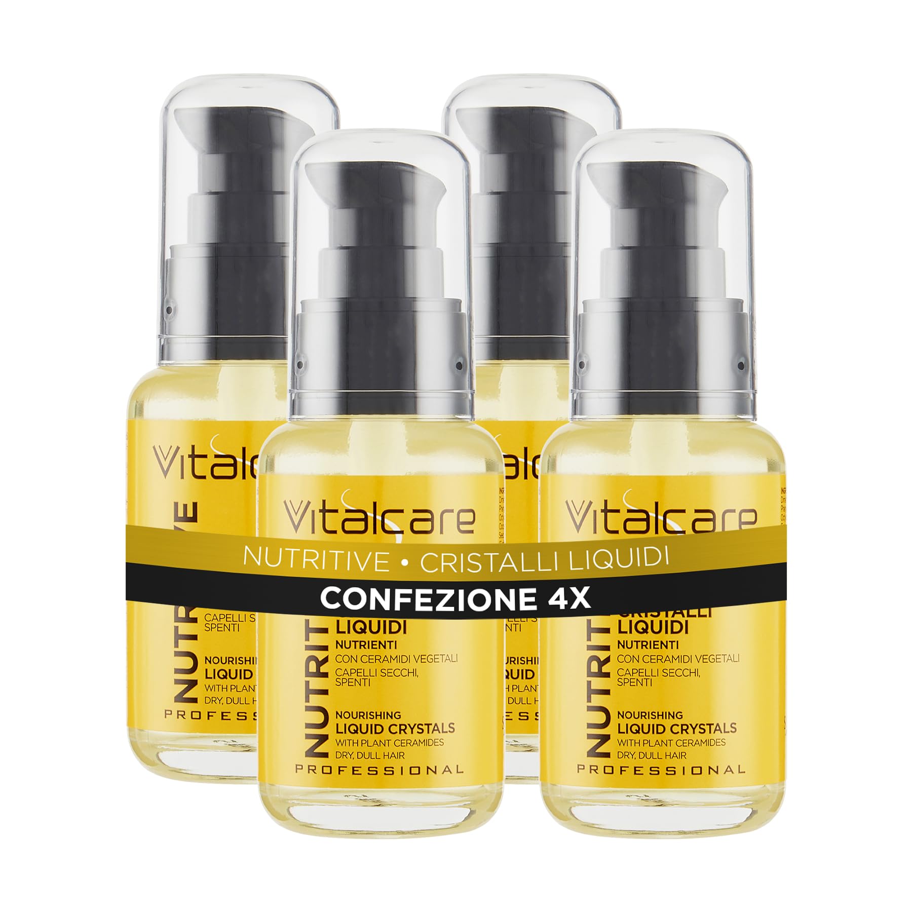 Vitalcare | Nutritive - Cristalli Liquidi per Capelli, Cristalli Nutrienti e Ristrutturanti, per Capelli Secchi e Spenti, con Ceramidi Vegetali, 4 x 50 ml 50 ml (confezione da 4)
