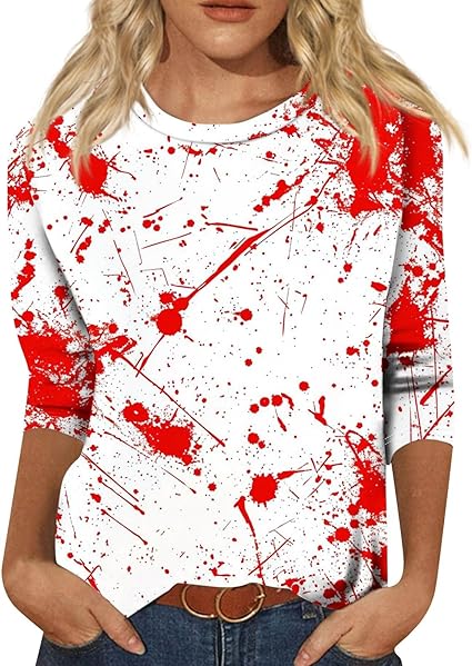 Cute Funny Halloween Shirts for Women Plus Size 3/4 Length Long Sleeve Womens Tops Witch Gothic Renaissance Shirt