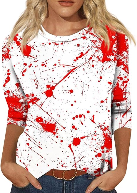 Cute Funny Halloween Shirts for Women Plus Size 3/4 Length Long Sleeve Womens Tops Witch Gothic Renaissance Shirt
