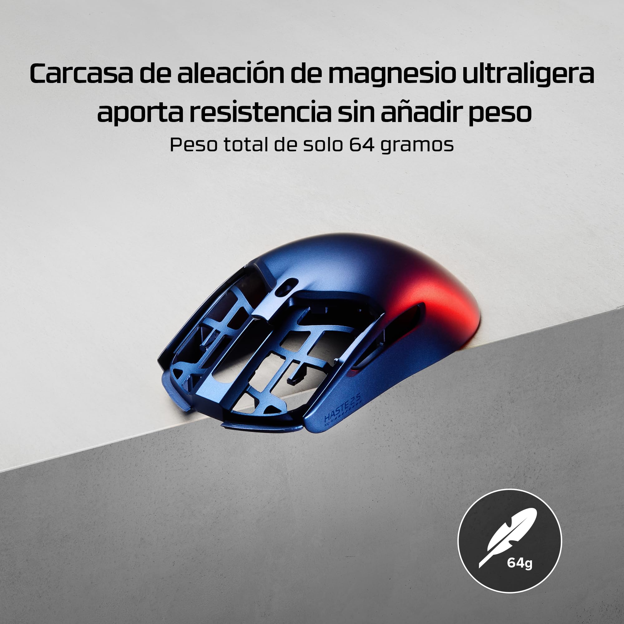 HyperX Pulsefire Haste 2 S - Ratón Gaming inalámbrico, Carcasa de magnesio, Ultra-Ligero 64g, batería 120h, Glass Skates, Sensor 26K, Color Plata