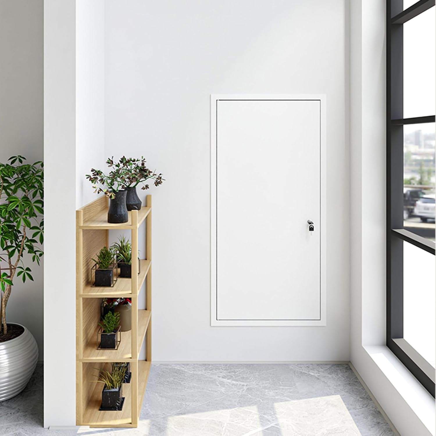 Large Flush Mounted Access Door Heavy-Duty Metal with Key Latch Lockable Attic Door Access Panel for Plumbing Heating, Hidden Door(Cream,97x97cm/38x38in)