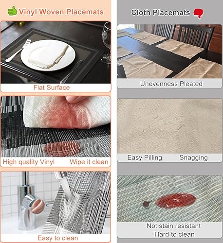 Miniatura 4 de Juego de 8 manteles individuales de PVC resistentes al calor, lavables, de PVC, antideslizantes, resistentes a las manchas, para interiores y