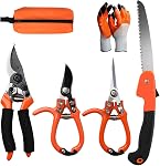 6Pcs Pruning Shears Set with Bypass Pruning Shears, Garden Scissors, Pruning Snips,Saw,Gloves,Storage Bag,Handheld Garden Shears Set for Plant