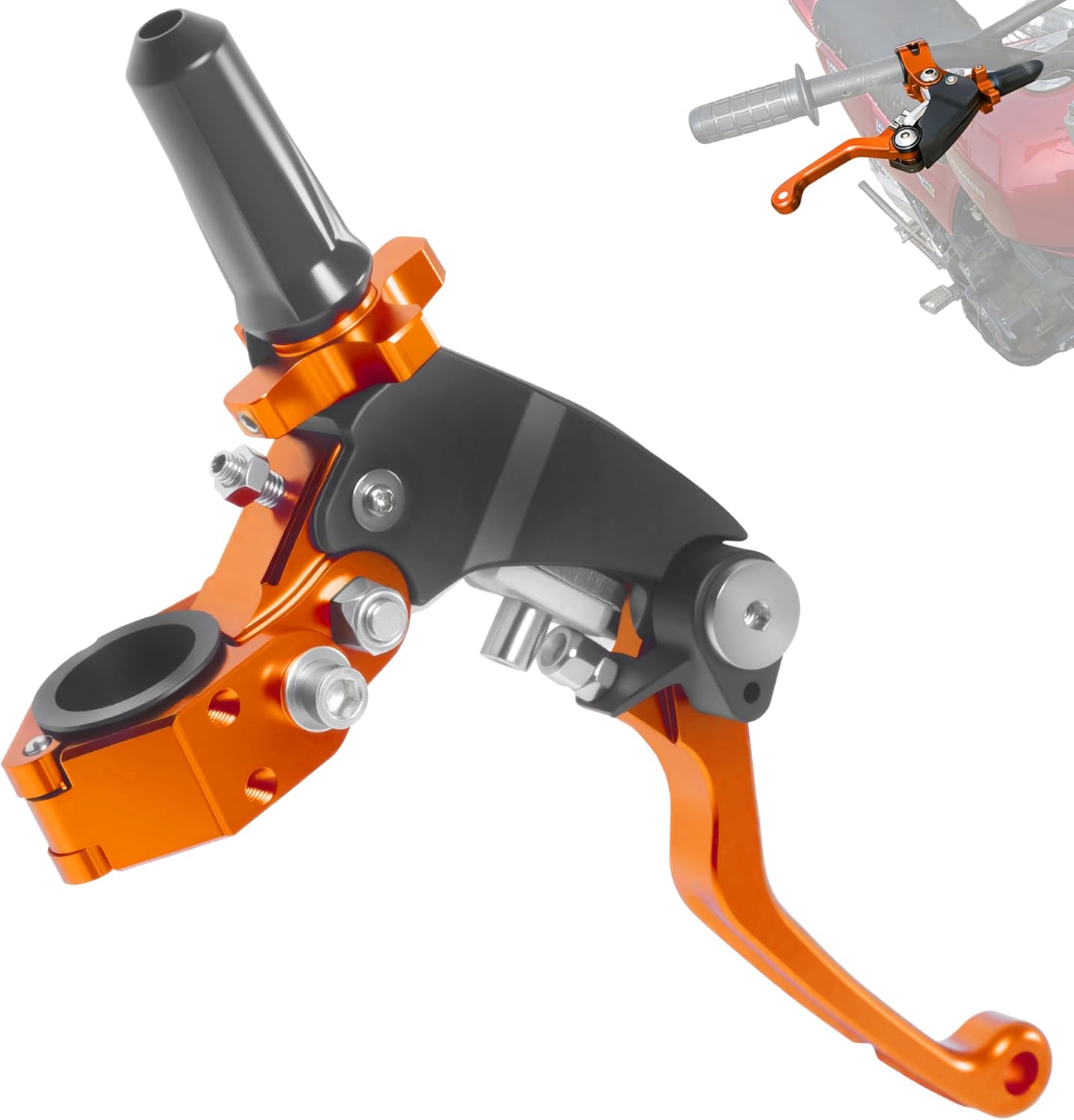 7/8" 22mm Motorcycle Clutch Lever CNC Universal 360° Foldable Breakaway Clutch Handle with Mounting Seat for Motorcycle Street Sport Pit Dirt Bike Scooter ATVs (Orange, Three Finger Clutch Lever)
