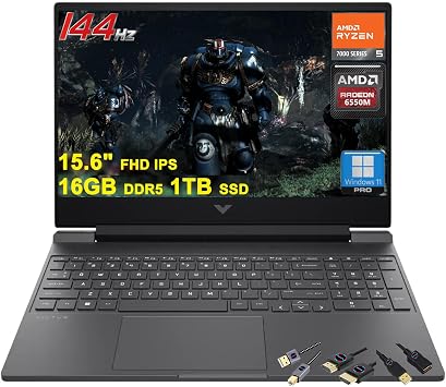 HP Victus 15 Gaming Laptop | 15.6" FHD 144Hz FreeSync Premium | AMD 6-core Ryzen 5 7535HS | 16GB DDR5 1TB SSD | Radeon RX 6550M >RTX3050 | Backlit Type-C Win11Pro w/DLCA Accessory
