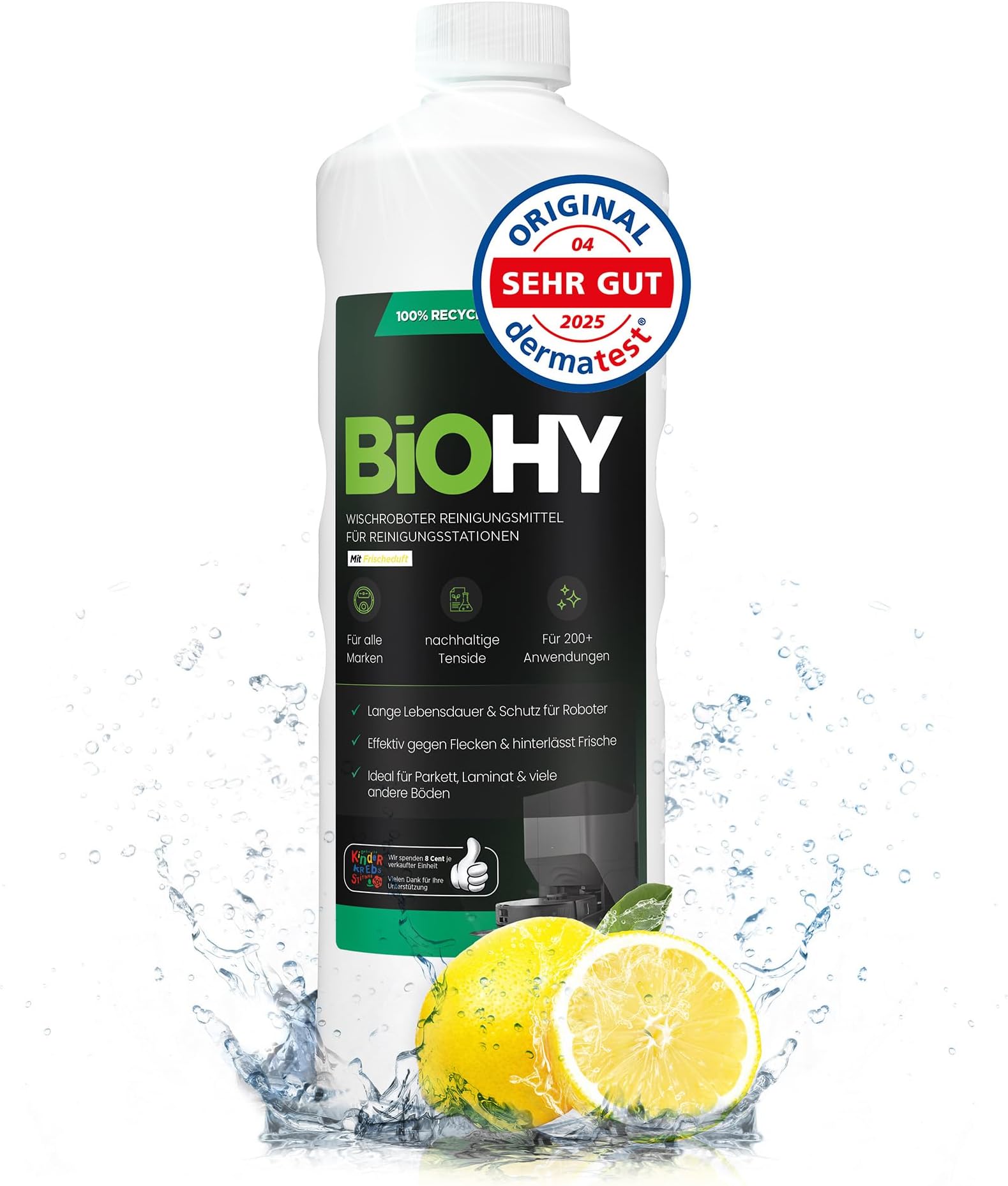 BiOHY Floor cleaning robot cleaning agent (1l Bottle) | Specially developed for cleaning stations | Extends the lifespan of the extraction station | Low-foaming floor cleaner concentrate (Wischroboter