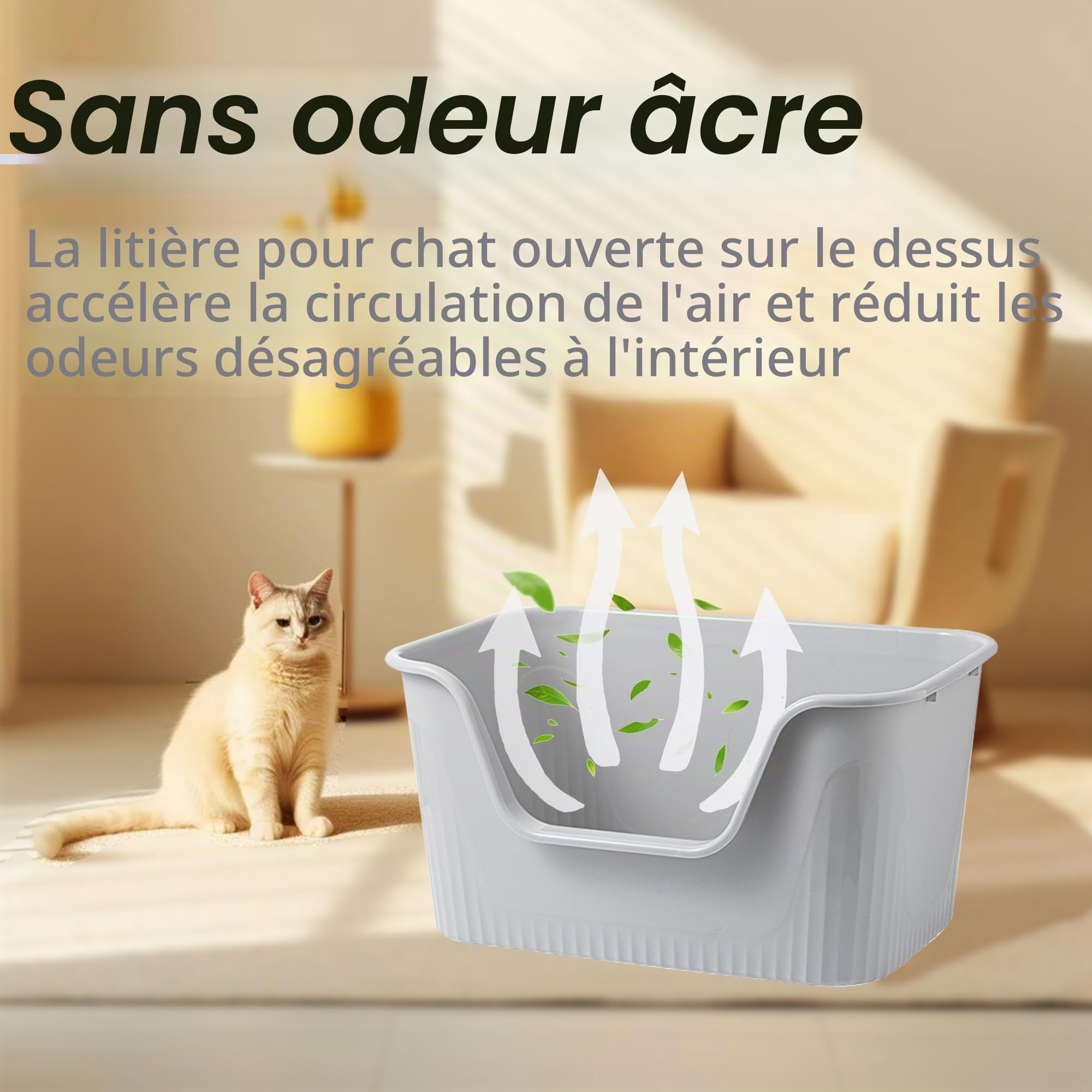 Vealind Grand bac à ordures pour Chat avec côté Haut - Profondeur XL - Bac à ordures Bas - Anti-déversement - avec poêle à déchets - Gris