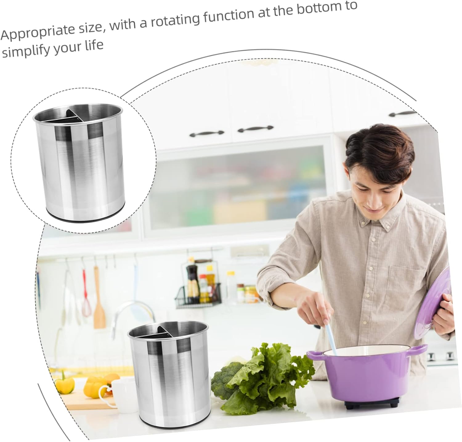 Stainless Steel Utensil Storage Bucket Home Supplies Utensil Holder Rotating Storage Organizer