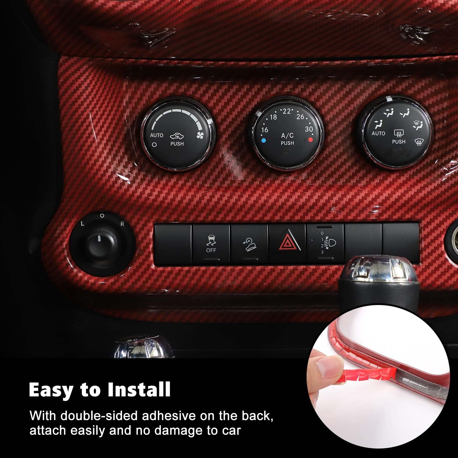 RT-TCZ Center Console Dashboard Panel Cover Trim & Air Conditioning Switch Panel Cover Trim Kit Decoration Interior Accessories for Jeep Wrangler JK JKU 2/4 Door 2011-2017,Red Carbon Fiber