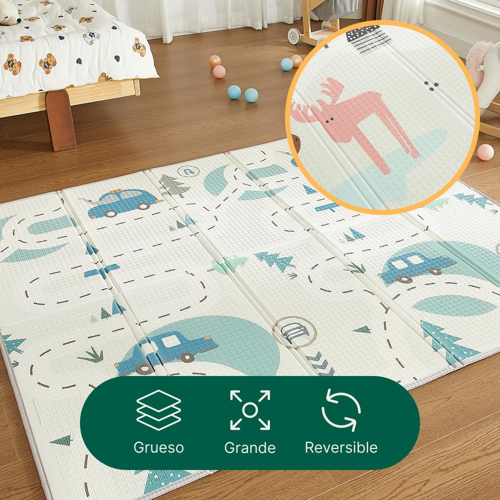 CASABEL Alfombra de juegos para bebé, gruesa, 180x150cm, diseño carretera