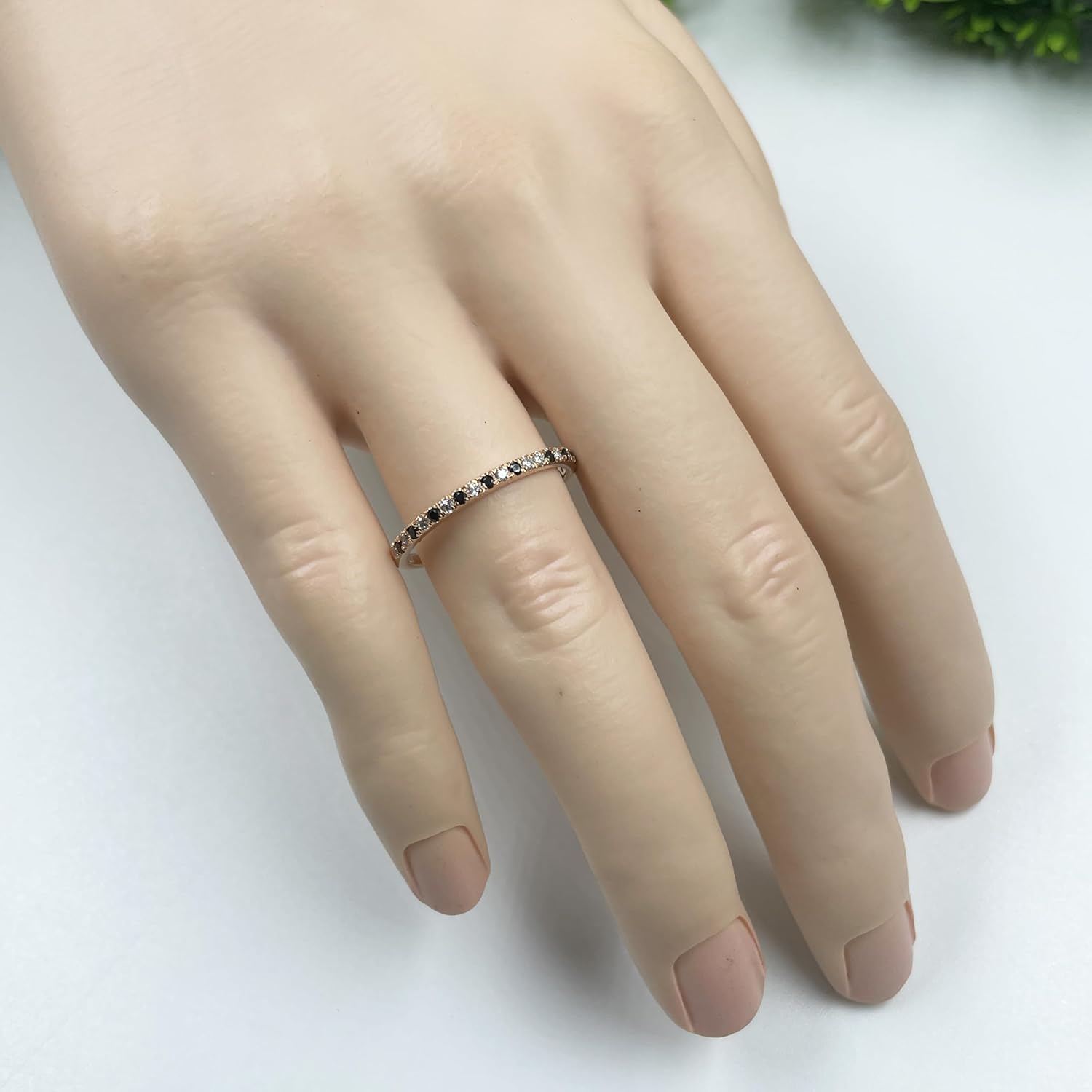 Alternate Black & White Diamond Half Eternity Wedding Band For Women, 14k Gold Finish Black Diamond Wedding Band, Ladies Alternate Diamond Ring