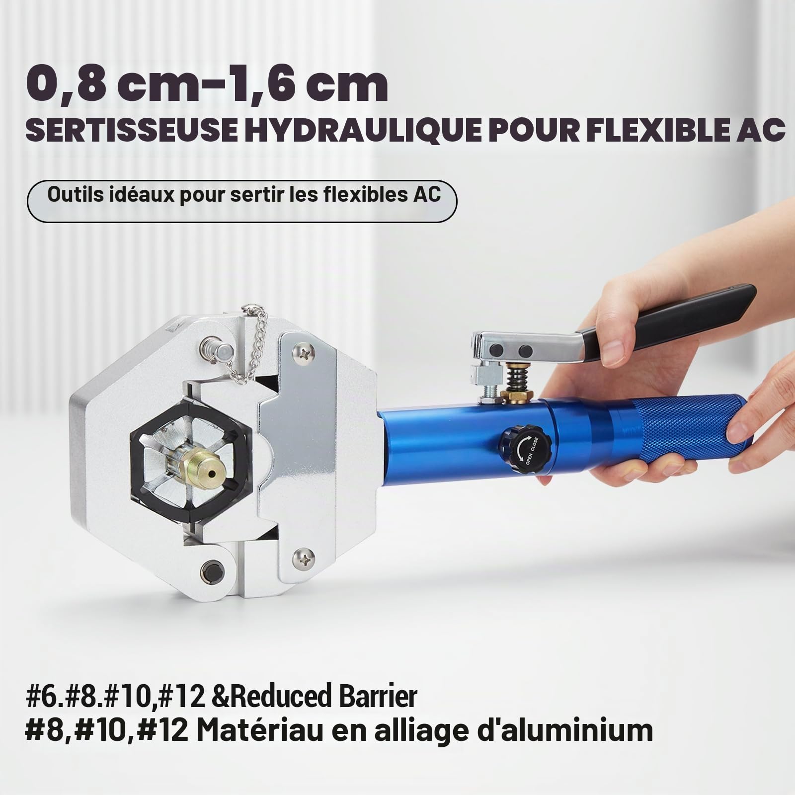 Garvee Presse à sertir hydraulique manuelle pour tuyaux AC – Kit complet avec 7 matrices – Outil main séparable pour réparation climatisation – Compatible raccords barbelés et Beaded – Inclus ciseaux