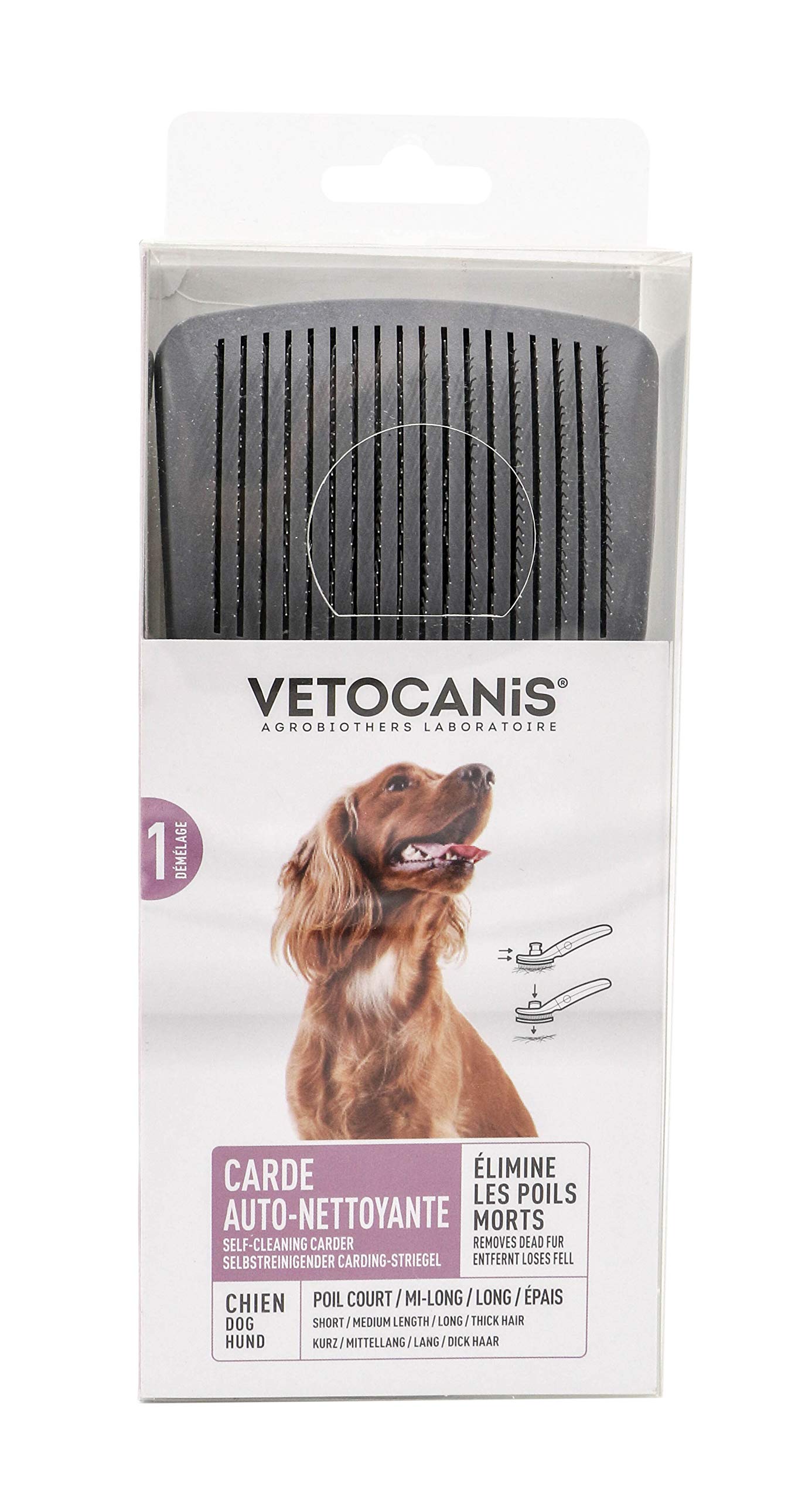 Vetocanis Wysuwana i samoczyszcząca szczotka do pielęgnacji dla psów, 0,2 kg