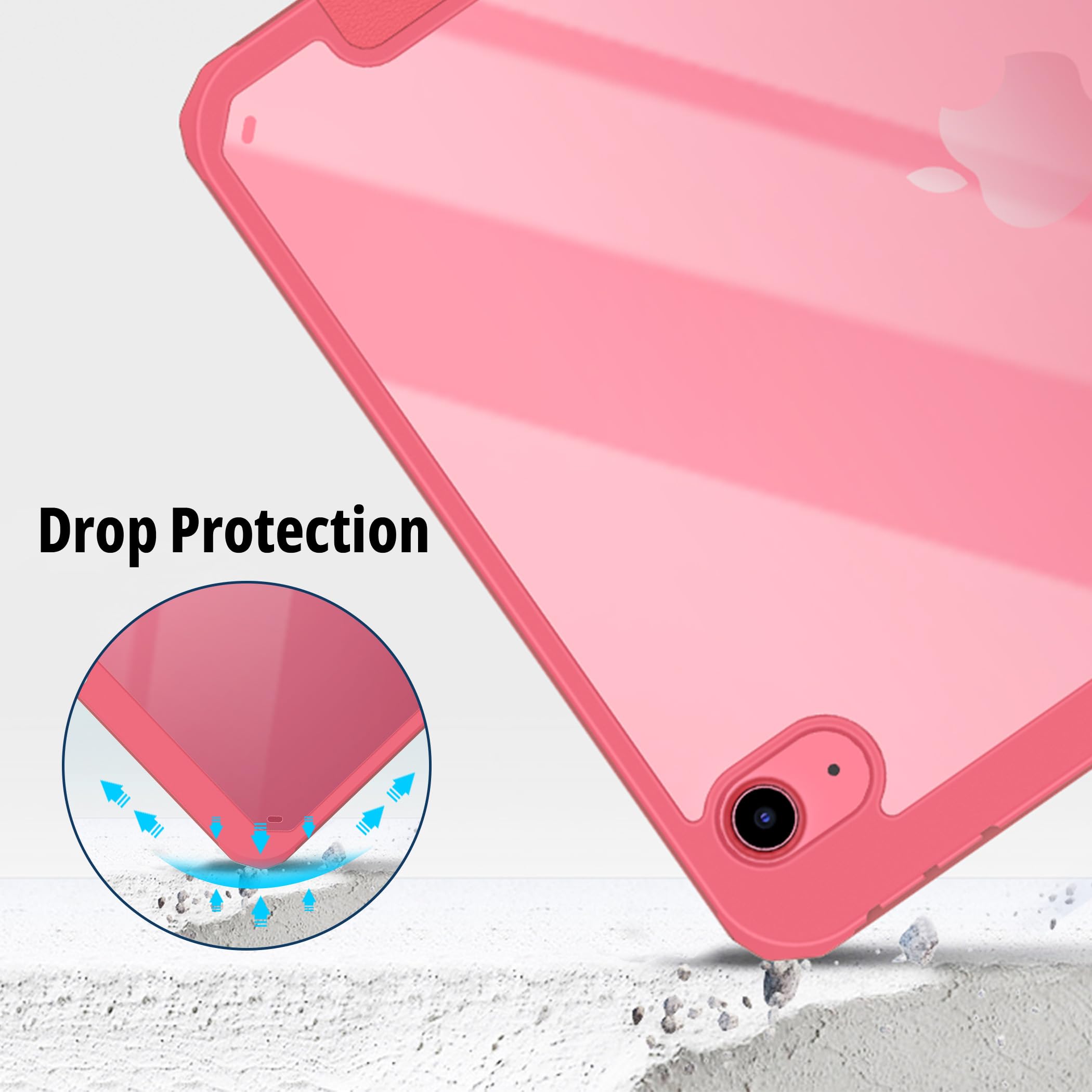 CACOE Custodia Cover Compatibile con iPad 10 generazione 2022, Ultra Sottile Retro Trasparente Cover con Portapenne, Rosso anguria