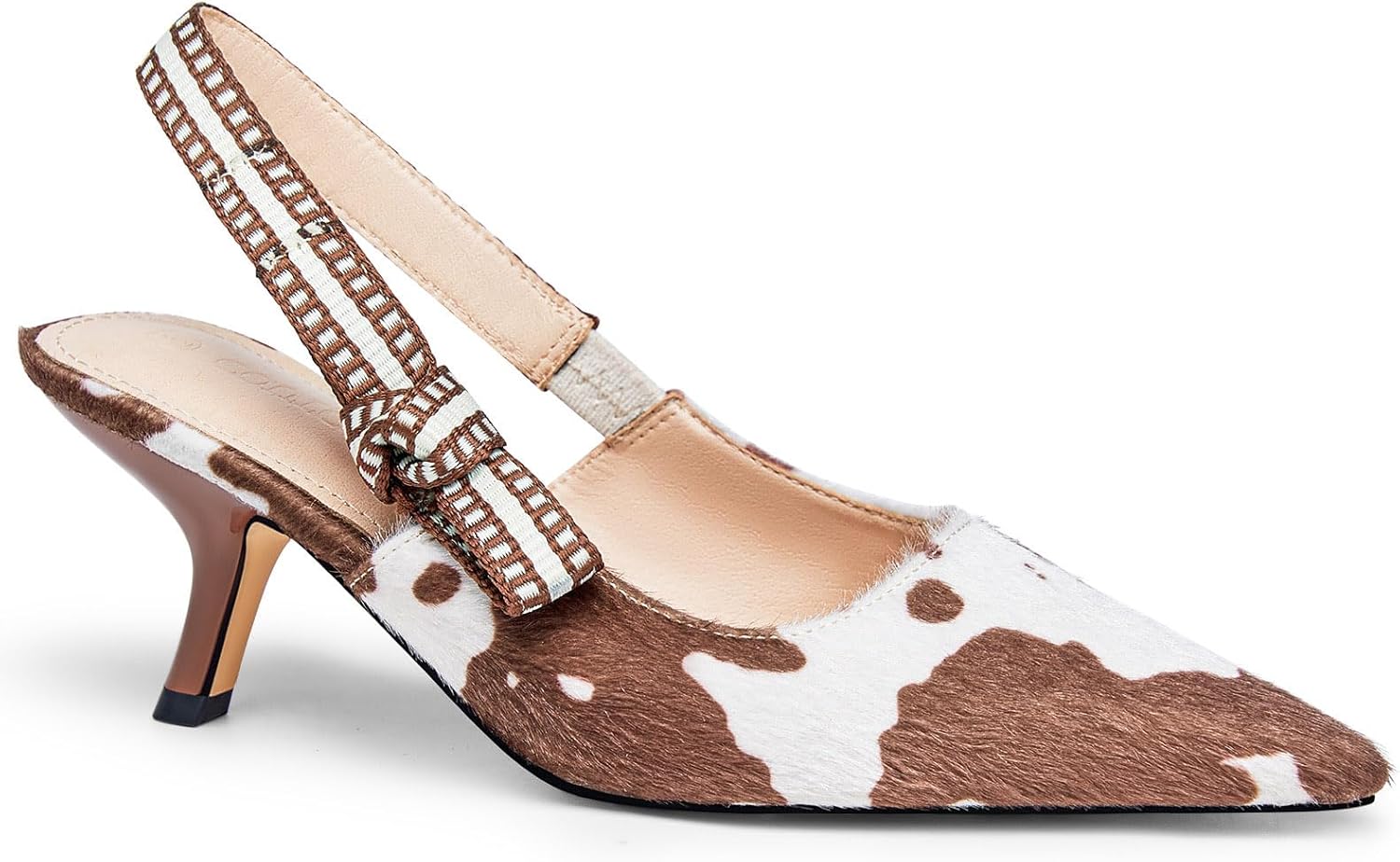 Coutgo Womens Slingback Kitten Heels Closed Pointed Toe Bowknot Knitted Slip On Work Pumps Dress Shoes