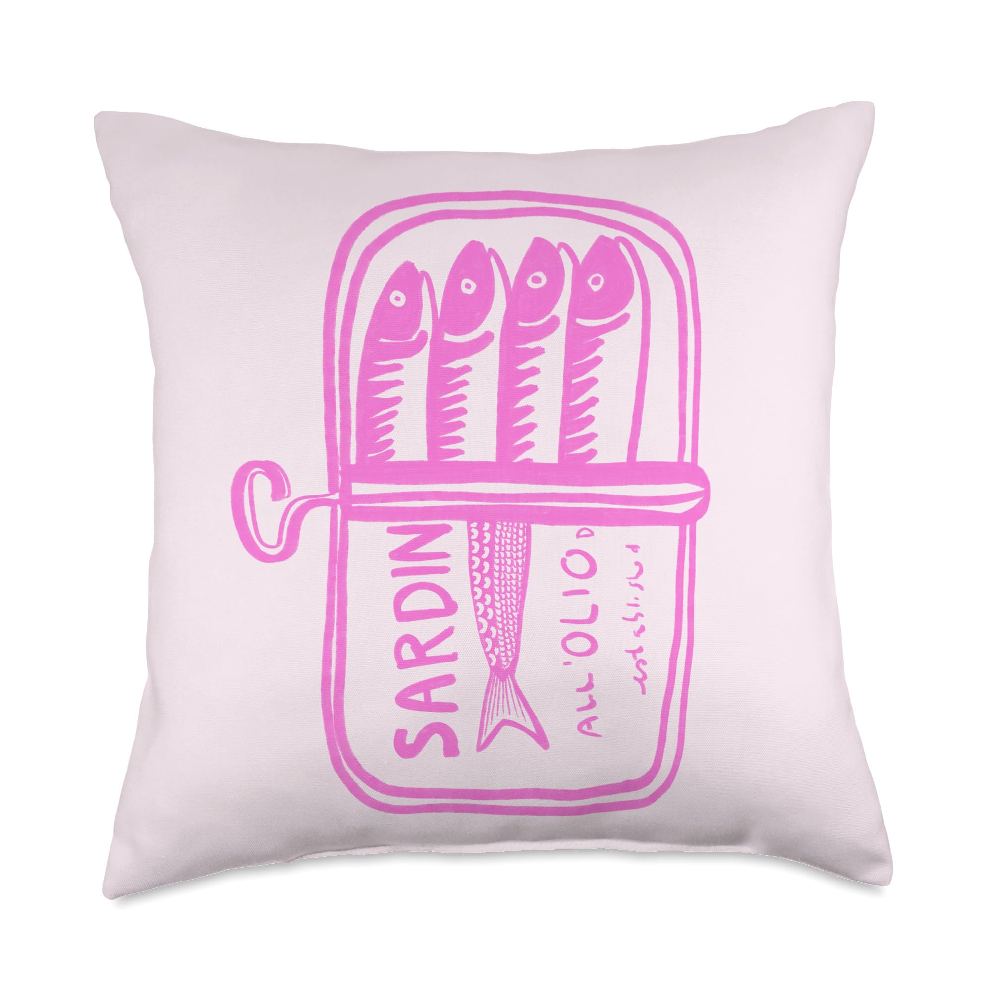 Sardine Tin in Hot Pink Hand Drawn Throw Pillow