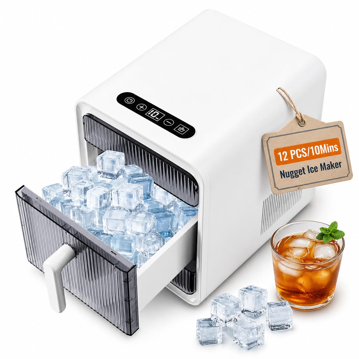 Macchina per cubetti di ghiaccio portatile da banco, macchina per cubetti di ghiaccio portatile da 12 pezzi/10 minuti, funzione autopulente, per cucina domestica, ufficio, bar, camper, appartamento