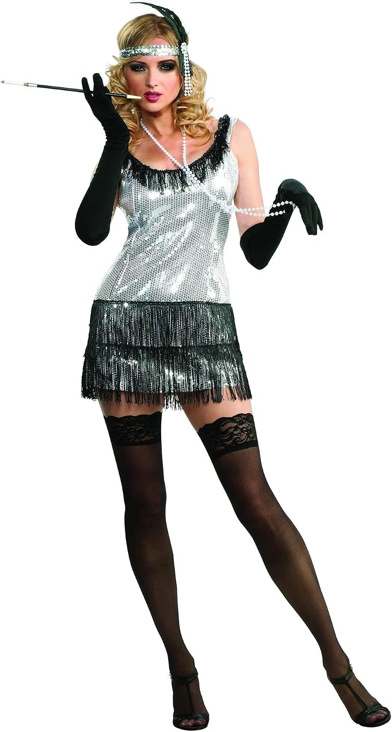 Rubie's Costume Co Deluxe Adult Silver Sequin Flapper Dress