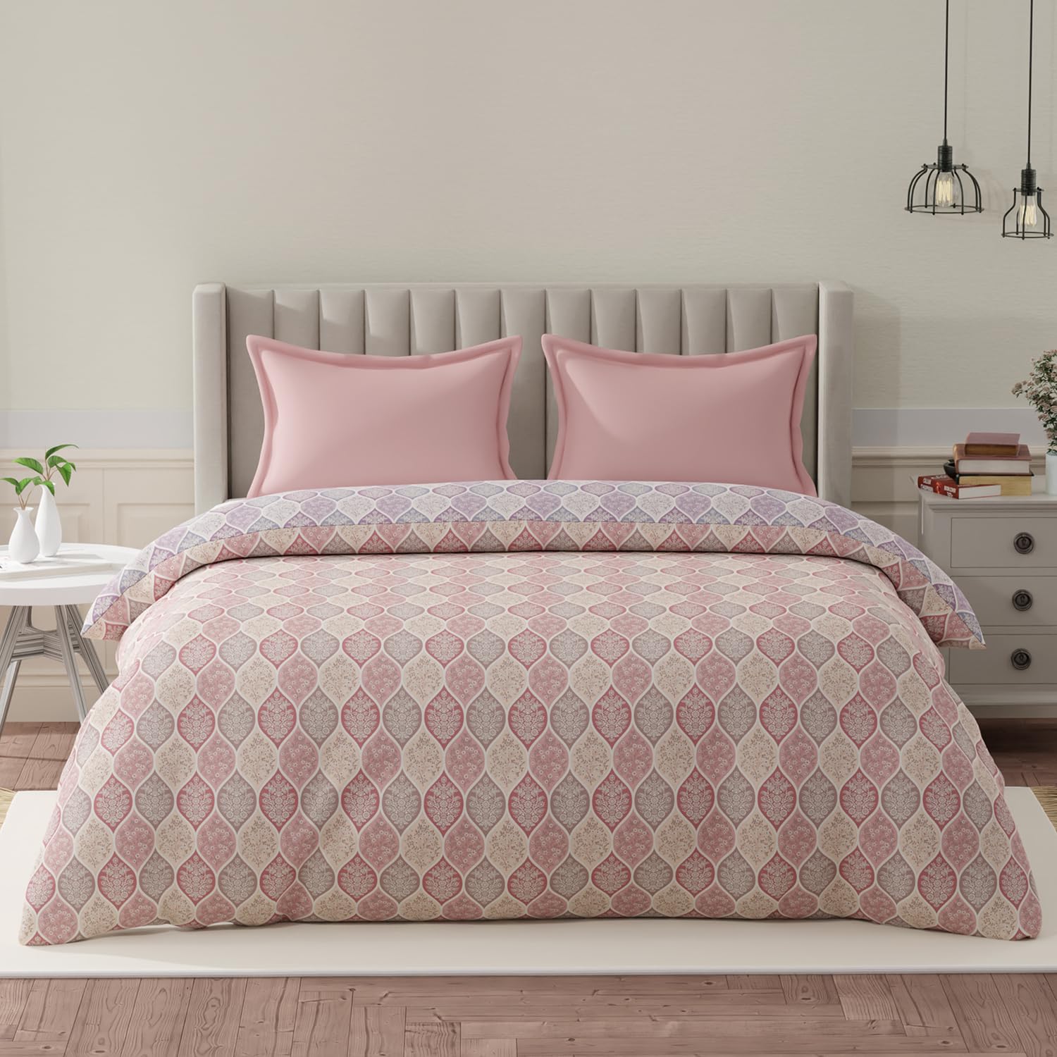 BOUTIQUE LIVING Embrace 100% Cotton 152 TC Pink & Purple Floral Reversible Double Comforter-image-17