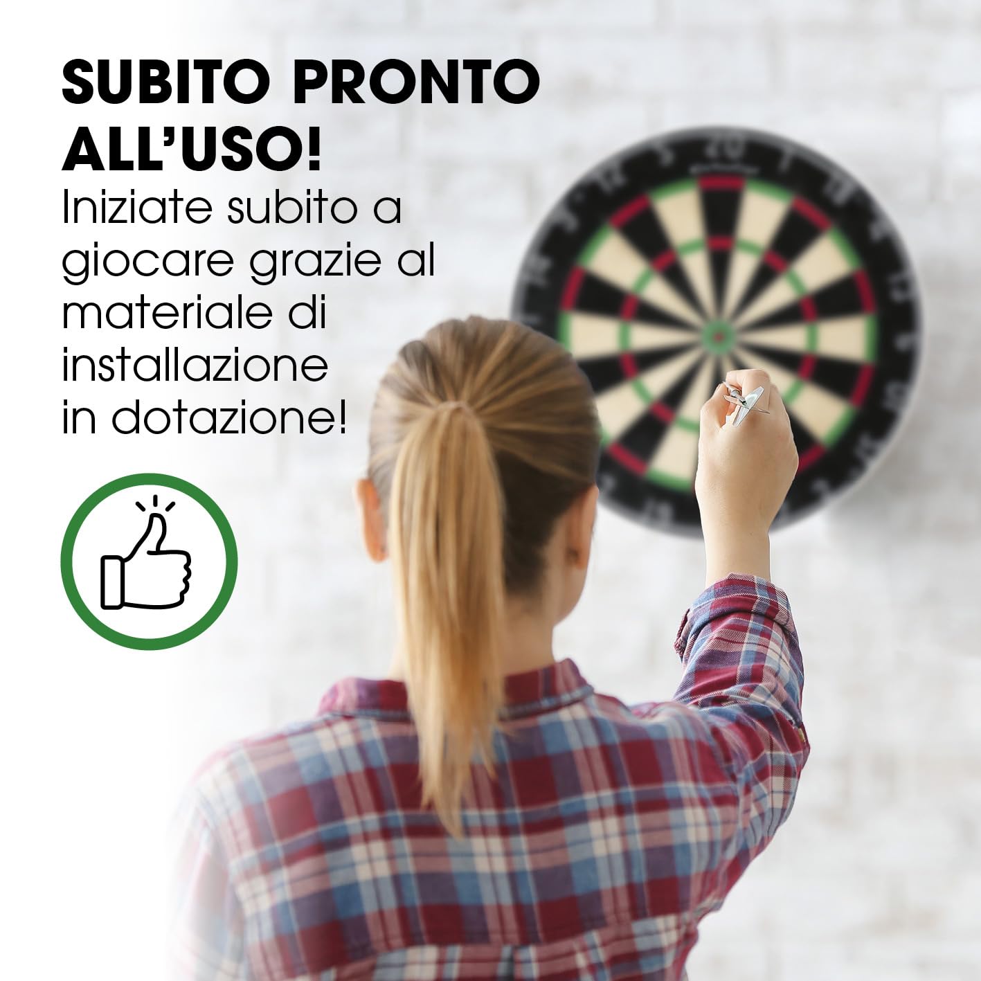 Bersaglio per freccette | Set completo con 6 freccette e illuminazione opzionale | Freccette in acciaio incl. alette | Bersaglio in sisal con anello protettivo | Dartboard standard