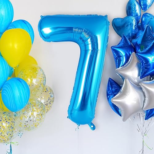 Miniatura 2 de Globo azul del número 7 de 40 pulgadas, globos grandes de aluminio con helio, globos gigantes gigantes de Mylar número 7 para fiestas de cumpleaños