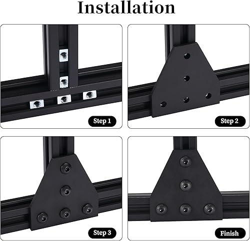 Miniatura 4 de 8 juegos de conectores de placa de unión en forma de T de la serie 2020, color negro, 5 agujeros para extrusión de aluminio de 0.236 in con 40